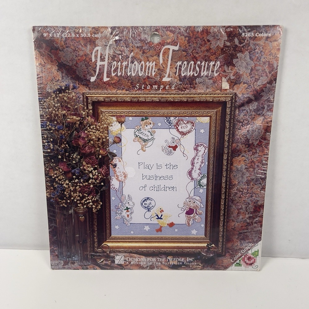 DMC Heirloom Treasure 5265 Play Is The Business Stamped Cross Stitch Kit New